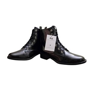 Free Assembly Women's Lace-Up w/ Side Zipper Booties in Shiny Black Size: 9 NWT.